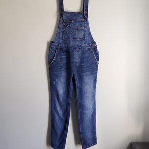 Free People Denim Med Wash Distressed Skinny One Piece Overalls WMS Size 26 GUC